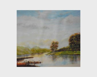 Across a Loch to Mountains Beyond Watercolour C Edmonds British School c1970s