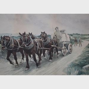 Figuren nach einem von Pferden gezogenen Wagen „The Steinbruch“ Aquarell nach Stanhope Forbes c1905