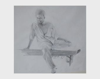 Working Sketch of a Seated Male Graphite/Crayon Bunmi Babatunde 1997 Nigeria
