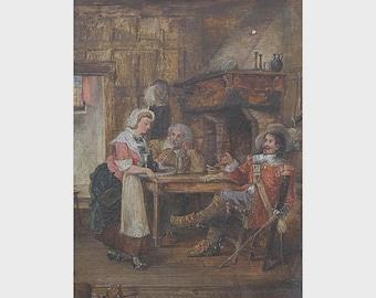 The Travellers Solace Oil Painting After Teniers Signed Ascribed W H Foster c1860