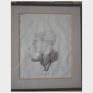 Karikatuurmeester Tossing the Keys Graphite Crayon Sketch R.H.Y Nigel Mold Oxford 1960