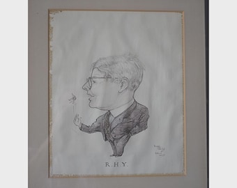 Caricature Master Tossing the Keys Graphite Crayon Sketch R.H.Y Nigel Mould Oxford 1960
