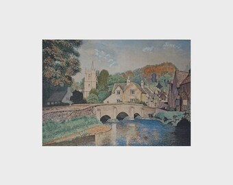Castle Coombe A Village in Rural England Expansive Landscape Watercolour GH Ernest 1964