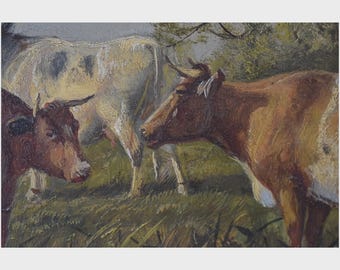 風景の中の牛の油絵 1860/70年頃 トーマス・シドニー・クーパー RA