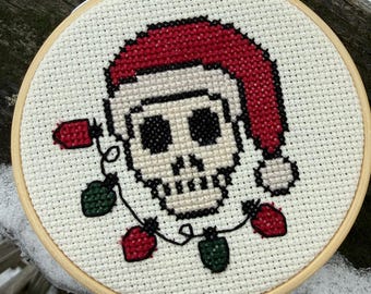 Christmas Skull American Traditional Cross Stitch Pattern PDF - "Skully's First Christmas"