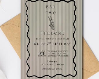 Bad Two The Bone Invitation 2nd Birthday Editable Invitation Template Bad 2 the Bone Skeleton Peace Sign Invite Bad To The Bone Birthday