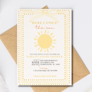 Here Comes the Son Baby Shower Invitation Editable Printable Digital Download Sunshine Baby Boy Shower Invite Instant Download Template