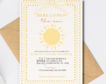 Here Comes the Son Baby Shower Invitation Editable Printable Digital Download Sunshine Baby Boy Shower Invite Instant Download Template