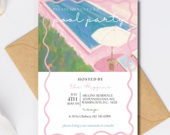 Pool Party Invitation Editable Summer Pool Party Invite Swimming Party Evite Swimming Pool Party Editable Invite Instant Download Printable