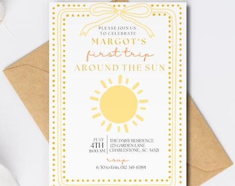 Erste Reise Rund um die Sonne Geburtstagseinladung 1. Reise Rund um die Sonne Geburtstag Editierbar Invite Girl 1st Birthday Digital Evite Printable