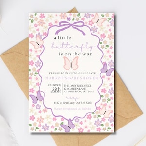 Butterfly Baby Shower Invitation Purple Butterfly Baby Shower Invite Girl Baby Shower Pink Butterfly Flower Baby Shower Digital Download