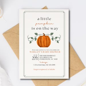 A Little Pumpkin Is on the Way Baby Shower Invitation Fall Baby Shower Invite Autumn Baby Shower Editable Printable Invite Instant Download