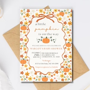 Fall Baby Shower Invite A Little Pumpkin Is on the Way Baby Shower Invitation Autumn Baby Shower Editable Printable Invite Instant Download