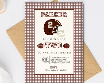 Football Birthday Invitation 2nd Birthday Boy Invite Going For Two Football Party Printable Editable Digital Invite Instant Download Maroon