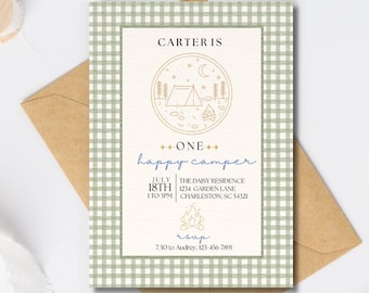 One Happy Camper Invitation First Birthday Invitation Boy 1st Birthday One Happy Camper Birthday Invite Editable Digital Download Printable