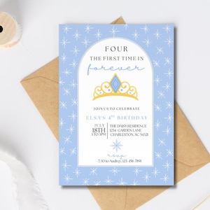 Frozen Birthday Invitation Frozen 4th Birthday Four the First Time In Forever Elsa and Anna Editable Printable Invitation Digital Download