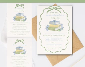 Storybook Baby Shower Invitation Set A New Chapter Begins Gender Neutral Baby Shower Baby Boy Book Theme Baby Shower Digital Printable