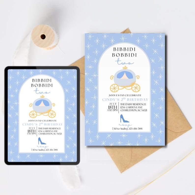 Editable Bibbidi Bobbidi Two Invitation Princess Birthday 2nd Birthday ...