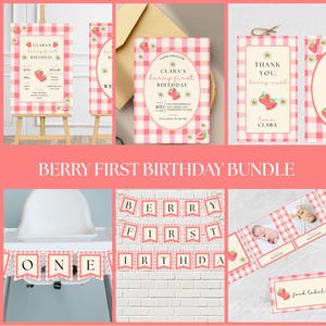 Berry First Birthday Bundle Berry First Birthday Decor Berry First Birthday Invitation Bundle  Strawberry Birthday 1st Birthday Girl Berry