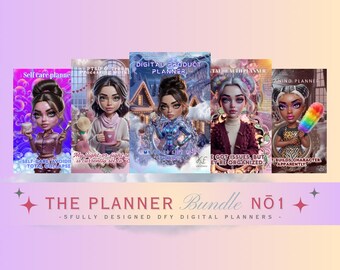 Digital Planner Bundle No 1 . (PLR) 5 digital fully designed planners.