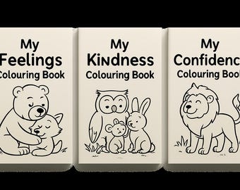 Three colouring books teaching confidence, kindness and feelings
