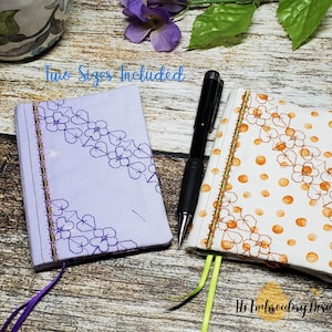 ITH Mini Composition Book Cover TWO SIZES– Decorative Flowers and Hearts Stitching-No sewing!  5x7 and 6 x 10 hoop sizes-in the hoop cover