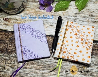 ITH Mini Composition Book Cover TWO SIZES– Decorative Flowers and Hearts Stitching-No sewing!  5x7 and 6 x 10 hoop sizes-in the hoop cover