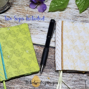 ITH Mini Composition Book Cover TWO SIZES–Decorative Line Flowers Stitching-No sewing!  5x7 and 6 x 10 hoop sizes-in the hoop mini notebook