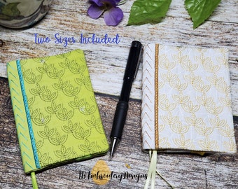 ITH Mini Composition Book Cover TWO SIZES–Decorative Line Flowers Stitching-No sewing!  5x7 and 6 x 10 hoop sizes-in the hoop mini notebook