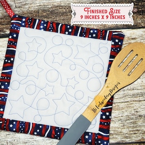 9 INCH In The Hoop Quilted STARS Extra Large POTHOLDER-Hot Pad with borders - in the hoop machine embroidery One Hooping and No Sewing!