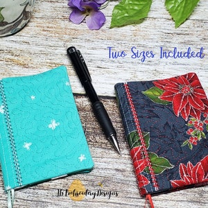 ITH Mini Composition Book Cover TWO SIZES – Stipple Quilting–Inside Lining - No sewing!  5x7 and 6 x 10 hoop sizes-in the hoop mini notebook