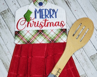 MERRY CHRISTMAS ITH Towel Topper –One Hooping! in the hoop machine embroidery Merry Christmas quilted towel hanger-6 x 10 hoop-Easy to Make!