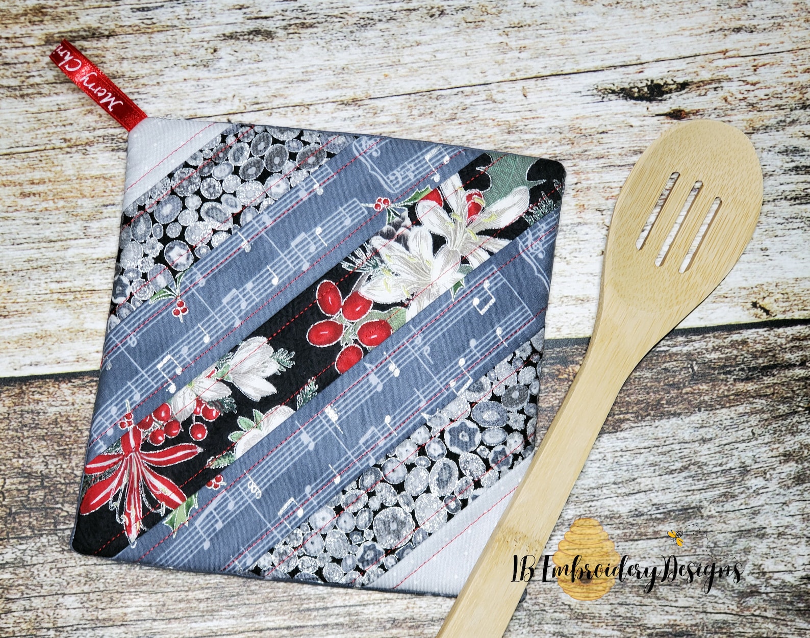 ITH Striped Potholderin the Hoop Machine Embroidery for Fabric Scraps