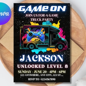 video game birthday invitation digital download Video Game Truck Birthday Party Invitation instant Digital Download Gamer Birthday Invite