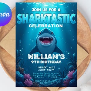 Shark Invitation, Shark Invites, Shark Birthday Invitation, Shark Invitation, Kids Birthday Party Invites, Editable Invitation Canva