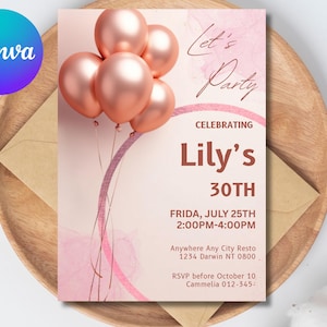 Rose Gold Invitation Template Rose Gold Birthday Invitation 40Th, Rose Gold Birthday Invitation 50Th