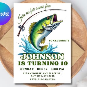 Editable Fishing Birthday Invitation Template, Fishing Invite, Fish Birthday invitation, Reel in the Fun, Boy Birthday Invitation Printable