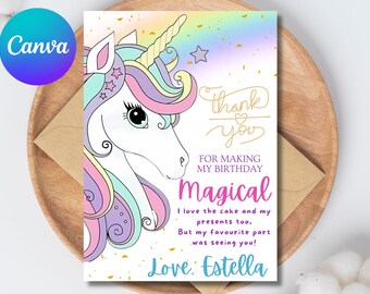 Dankeskarten Mit Einhorn-Design – Neonfarben, Regenbogen, Glitzer – Leer Zum Selbstbeschriften