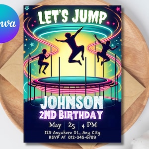 Trampoline Park Invitation, Any Age Let&#39;s Jump Birthday Party Invite, Printable Teen Jump Party, Editable Digital Template Invitation