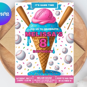 Baseball Drip Birthday Party Invitation, Baseball Birthday Invite, Baseball Drip, Softball Drip, Sports Party for Any Age, Editable Canva