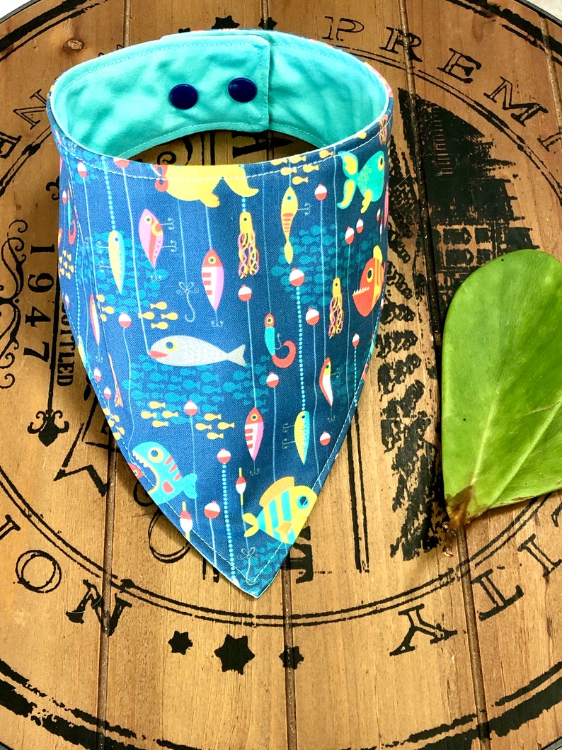 Fishing Dog Bandana attach with snaps bandana Over the Collar Dog Bandana Hook Line and Sinker Dog Bandana Gone Fishing Dog Bandana