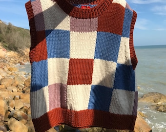 Knitting Pattern - Awyr Vest Checkered - HAF Studio