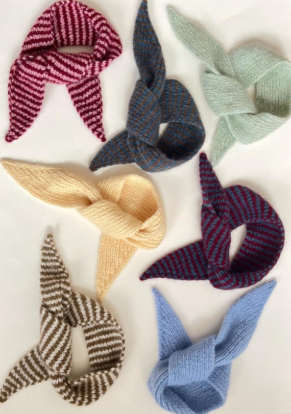 Knitting Pattern - Gwynt Neckerchief Scarf - Striped & Plain - HAF Studio