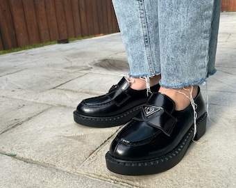 Black Leather Women Loafers, Woman Shoes, Woman Loafers, Black Loafers