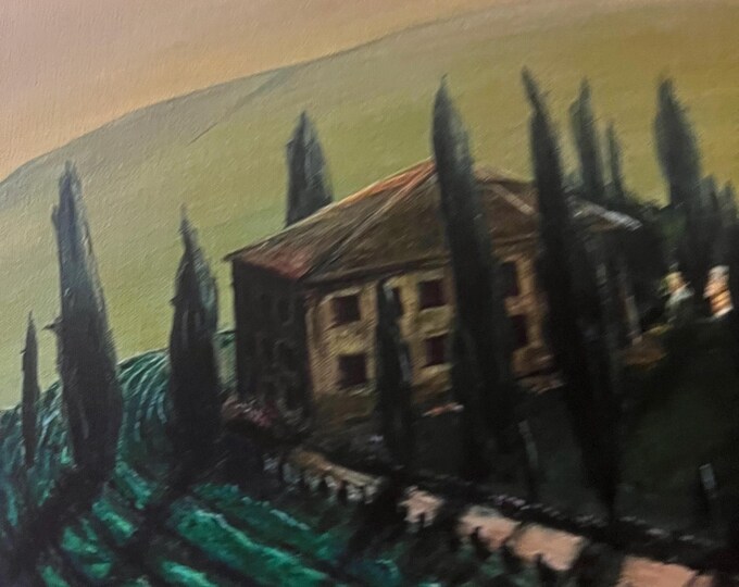 Tuscany Villa Sunset Canvas Print - Stunning Artwork - (copy of original) on 16x20 stretched canvas Wall Decor FRAMED in black floater frame