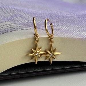 Starfall | 18K Gold Star Hoops, Gold Huggie Hoops, Star, Book Jewelry, Bookish Jewelry, ACOTAR, Romantasy Reader, Night Court,Rhysand Feyre