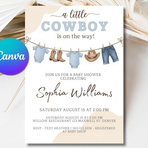 Cowboy Baby Shower Invitation: Dusty Blue Wild West Theme (Digital Download)
