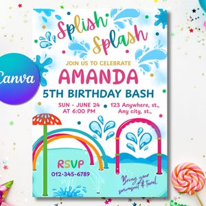 Splash Pad Party Invitation, Splish Splash Invitation, Water Park Party Invitation, Download Splash Party Invitation, Waterpark Invitation