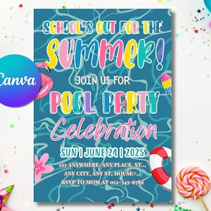 End of School Pool Party Invitation: Editable Summer Invite (5x7) (Digital Printable)