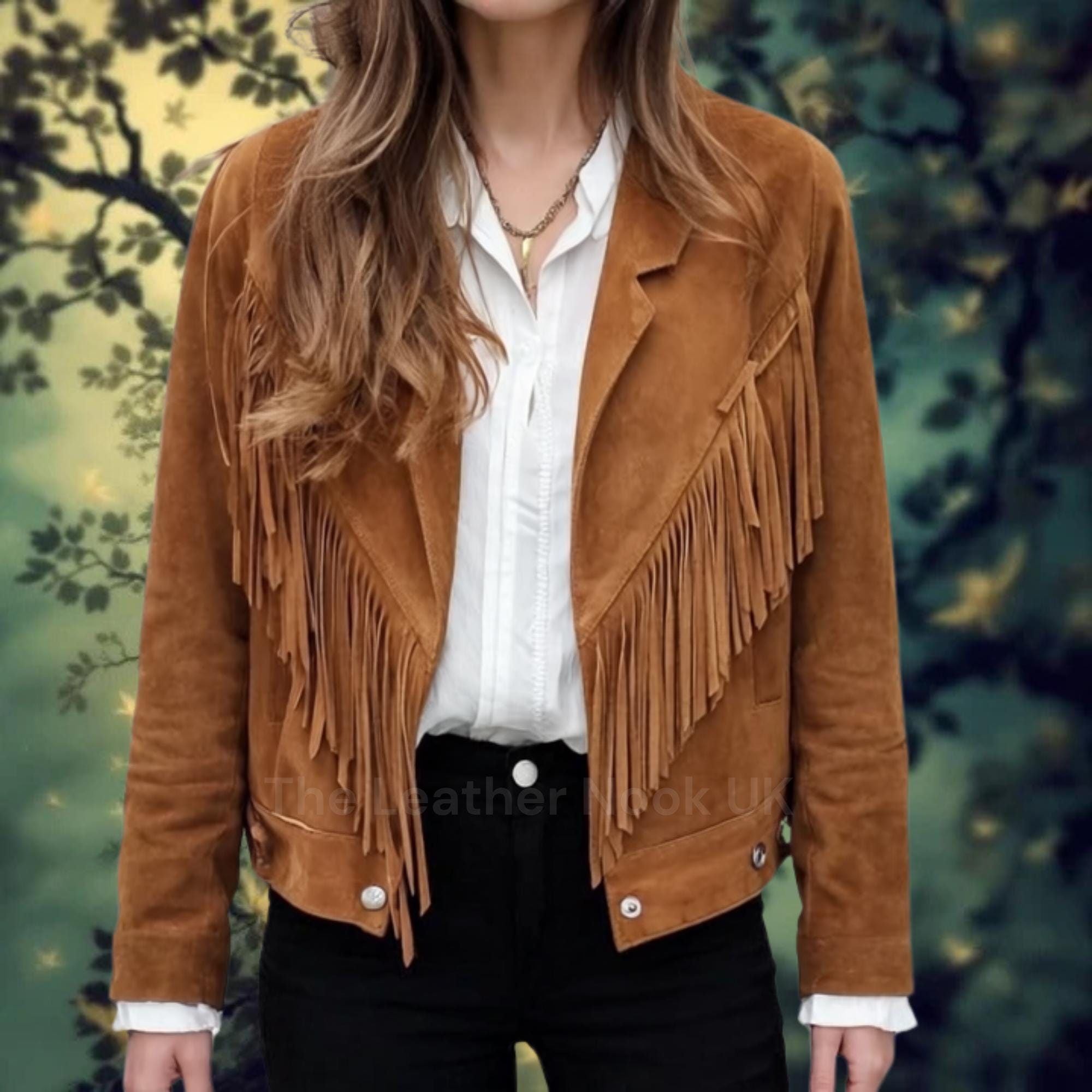 FRINGE VEST SET SUEDE JACKET ブラウンM SweatyRocks Women's Suede Fringe Trim Sleeveless Crop Vest Jacket